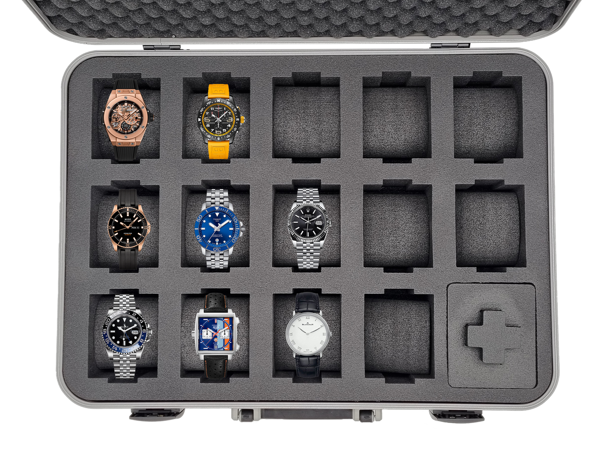 MC-CASES® Uhrenkoffer Transportkoffer für bis zu 14 Uhren - Luxury Line - Aluminium Koffer handgemacht