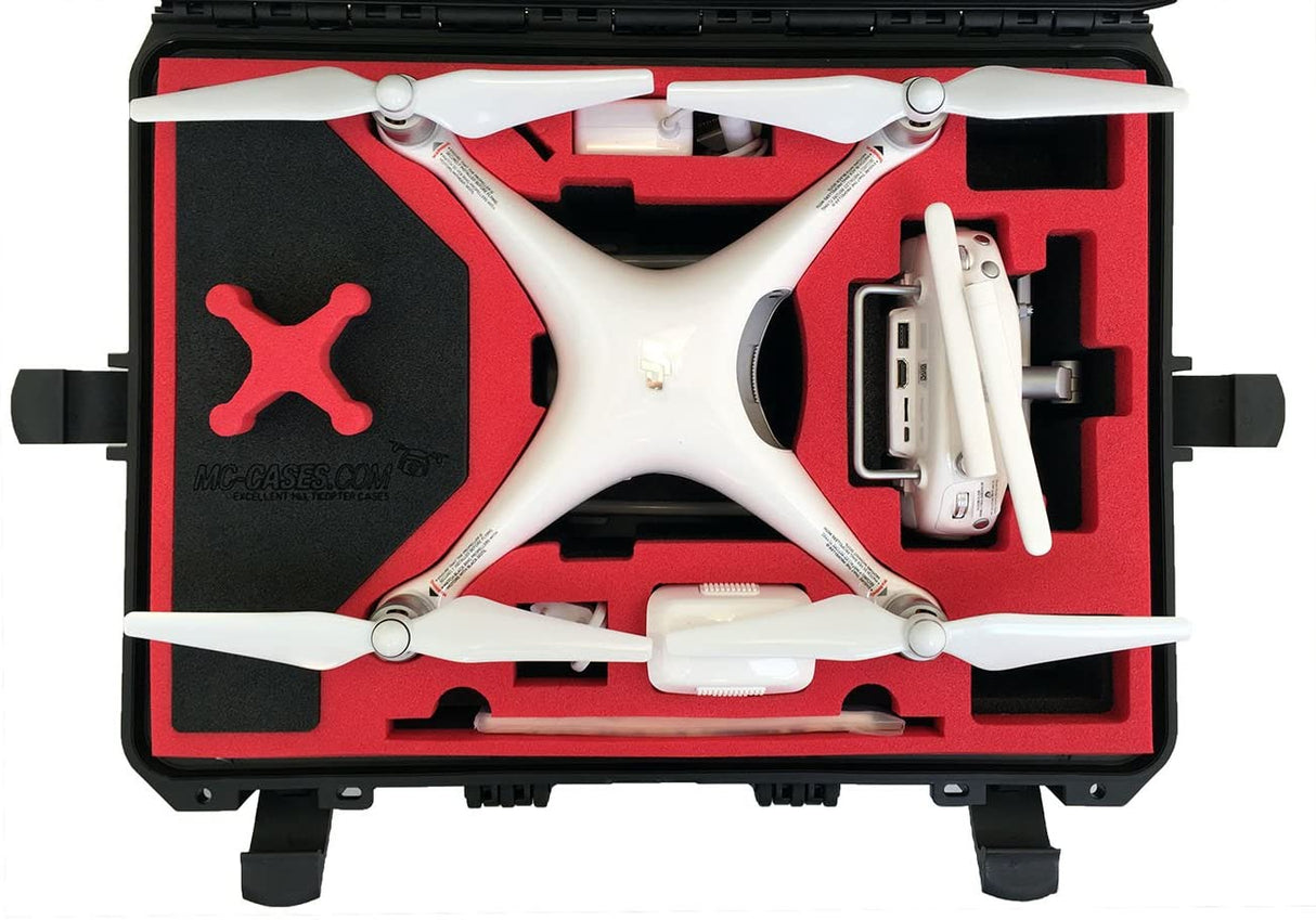 MC-CASES® Professioneller Koffer Transportkoffer passend für DJI Phantom 4 Professional Plus und Obsidian mit Platz für 6 Akkus + Zubehör IP67 wasserdicht