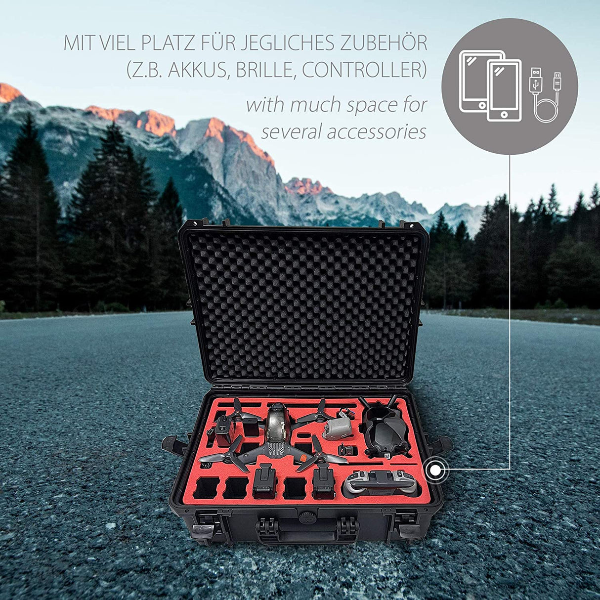 MC-CASES® Transportkoffer für DJI FPV Combo und viel Zubehör - Explorer Edition
