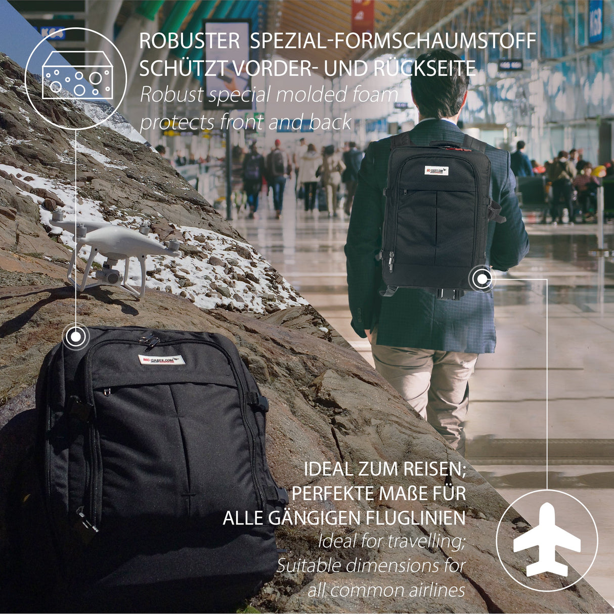 MC-CASES® Rucksack für DJI Mini 3 Pro und viel Zubehör