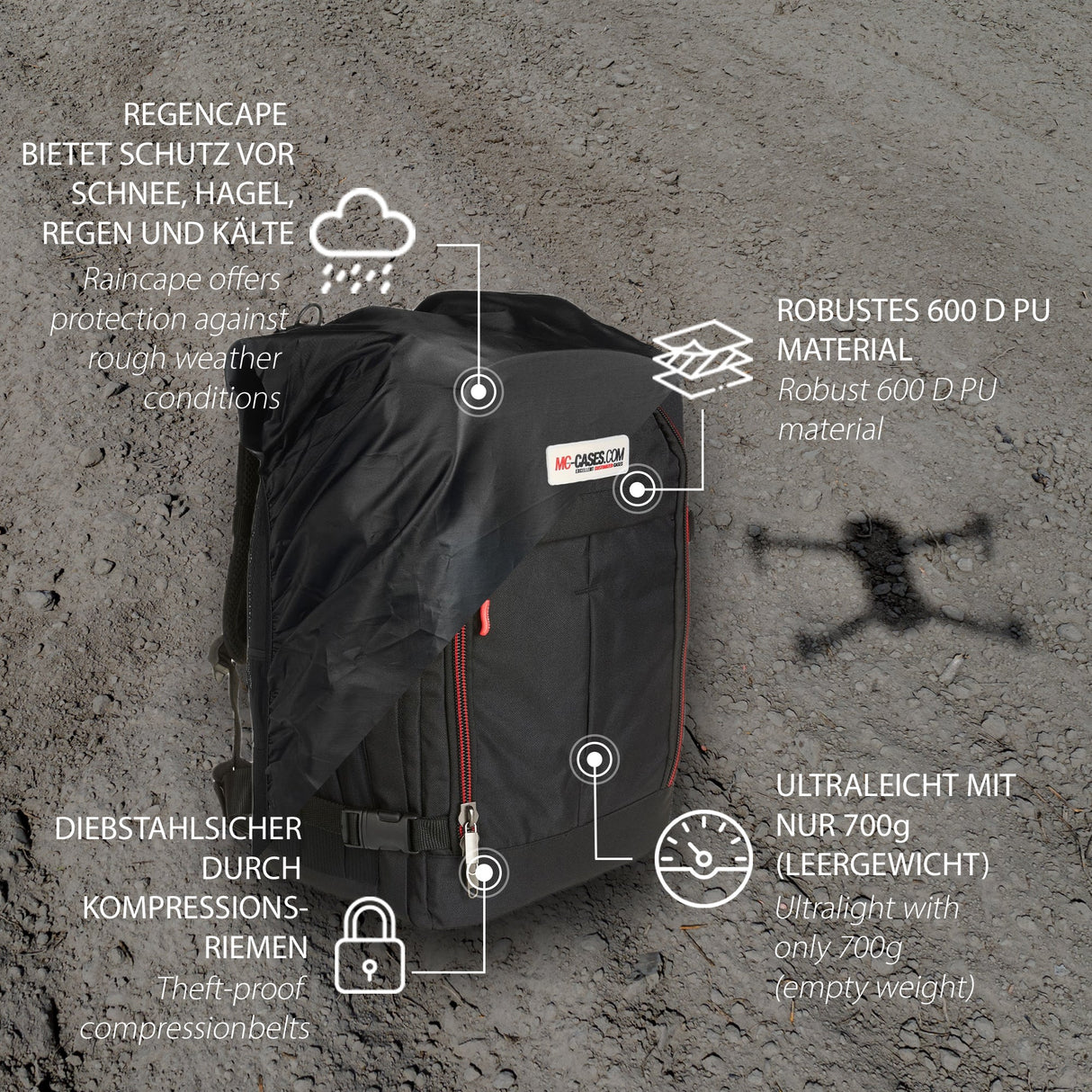 MC-CASES® Rucksack für DJI Mini 3 Pro und viel Zubehör